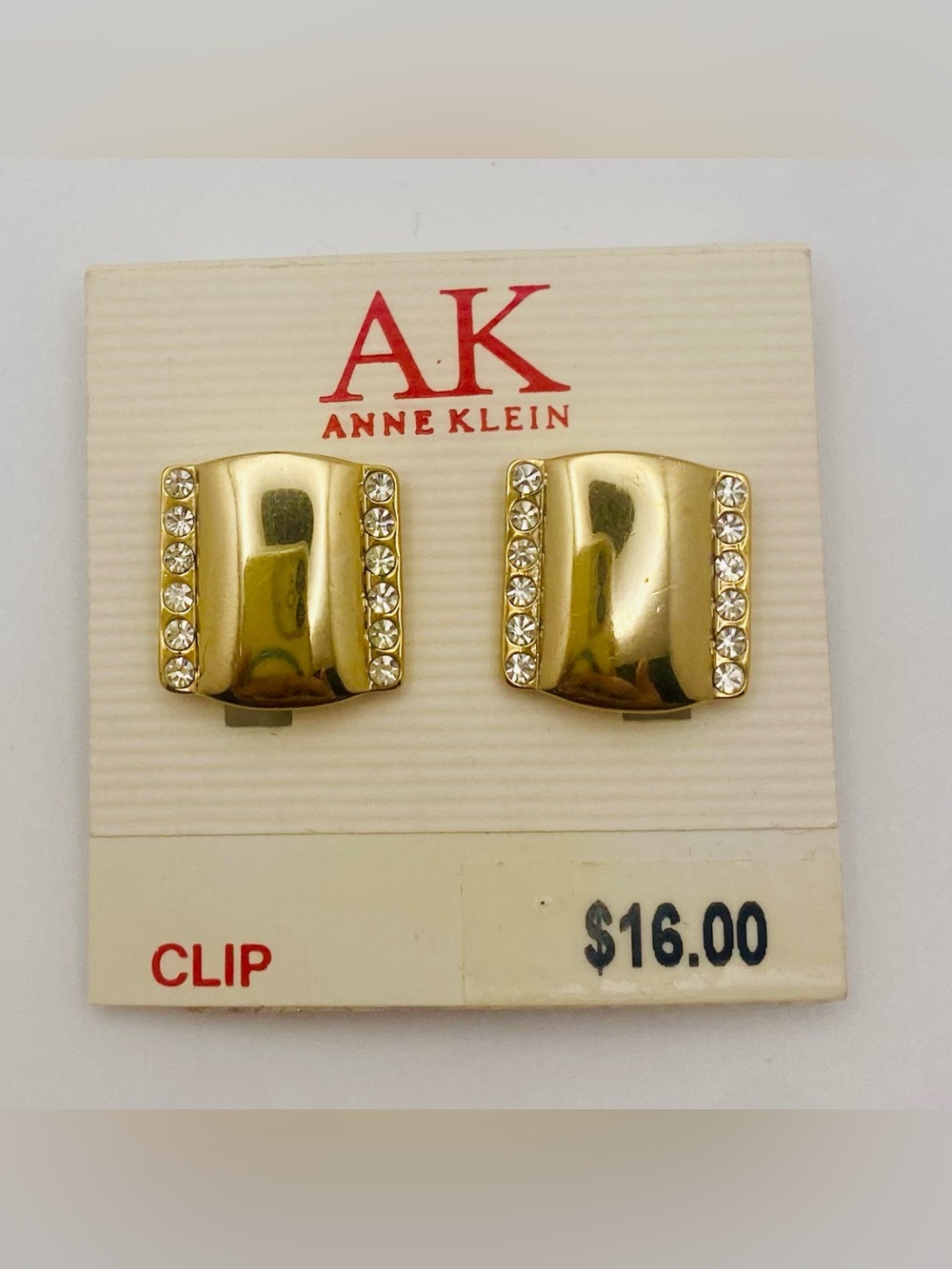 Vintage Anne Klein Gold Tone Rhinestone Clip-On Earrings